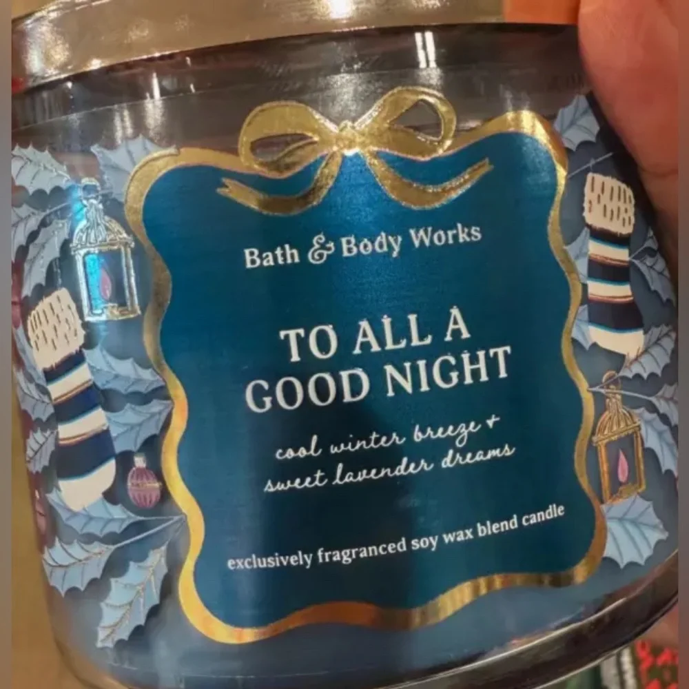 NIB B&BW “To All A Good Night” Scented 3-Wick Candle w Decorative Metal Lid
